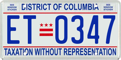 DC license plate ET0347