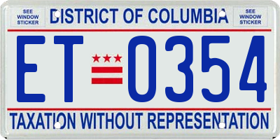 DC license plate ET0354