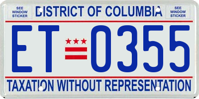 DC license plate ET0355