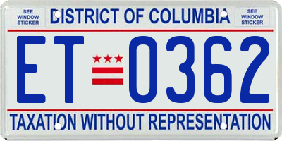 DC license plate ET0362