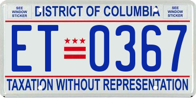 DC license plate ET0367