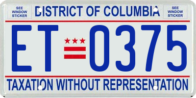 DC license plate ET0375