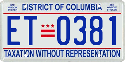 DC license plate ET0381