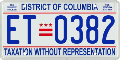 DC license plate ET0382
