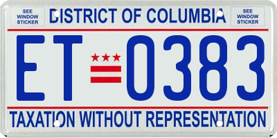 DC license plate ET0383