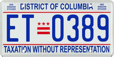 DC license plate ET0389