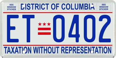 DC license plate ET0402