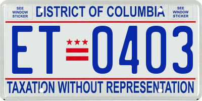 DC license plate ET0403
