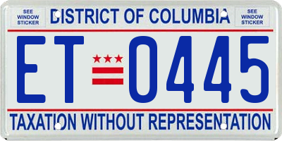 DC license plate ET0445