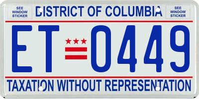 DC license plate ET0449