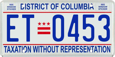 DC license plate ET0453