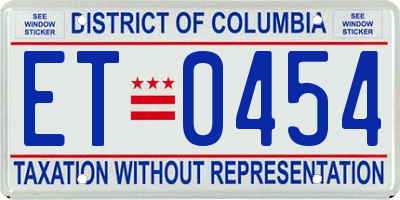 DC license plate ET0454