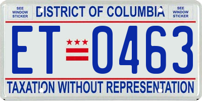 DC license plate ET0463