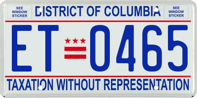 DC license plate ET0465