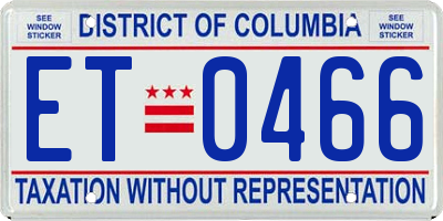 DC license plate ET0466