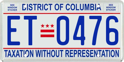 DC license plate ET0476
