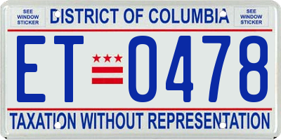 DC license plate ET0478