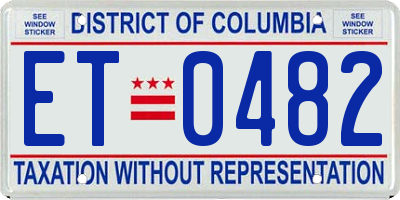 DC license plate ET0482