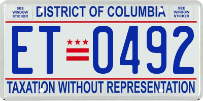 DC license plate ET0492