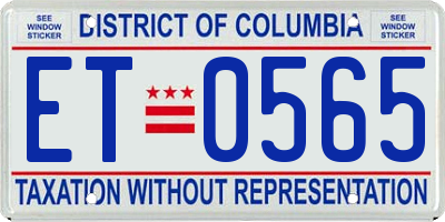 DC license plate ET0565