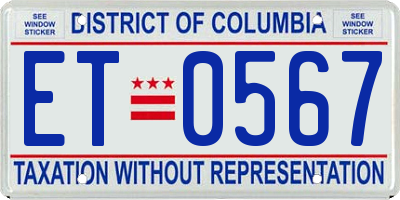DC license plate ET0567
