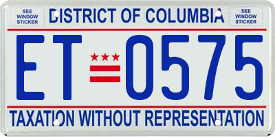 DC license plate ET0575