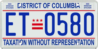 DC license plate ET0580