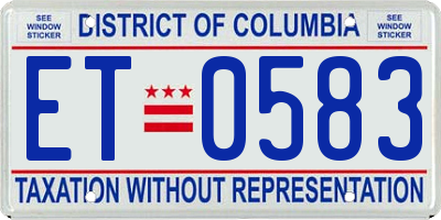 DC license plate ET0583