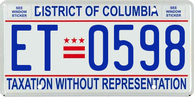 DC license plate ET0598