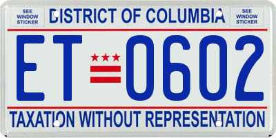 DC license plate ET0602