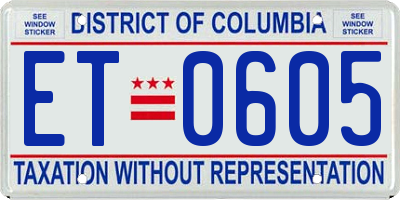 DC license plate ET0605