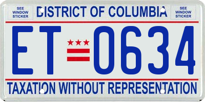 DC license plate ET0634