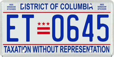 DC license plate ET0645