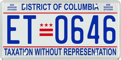 DC license plate ET0646