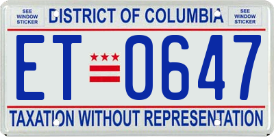 DC license plate ET0647