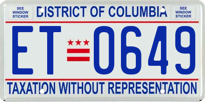 DC license plate ET0649