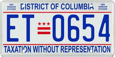DC license plate ET0654