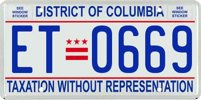 DC license plate ET0669