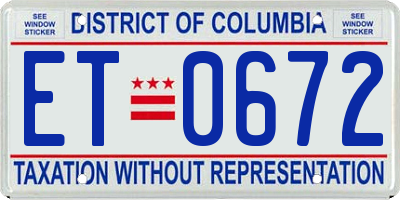 DC license plate ET0672