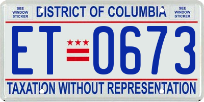 DC license plate ET0673