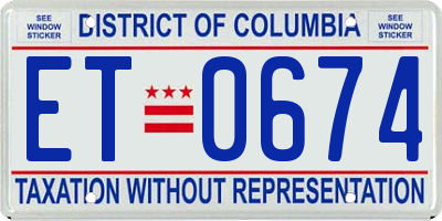DC license plate ET0674