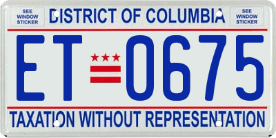 DC license plate ET0675
