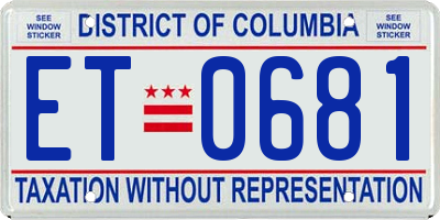 DC license plate ET0681