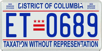 DC license plate ET0689