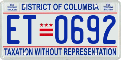 DC license plate ET0692