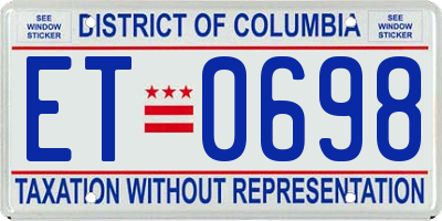 DC license plate ET0698