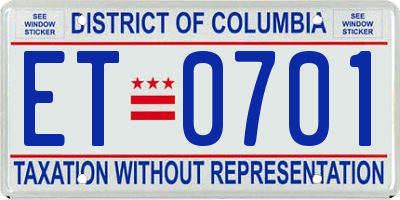 DC license plate ET0701
