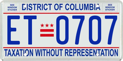 DC license plate ET0707