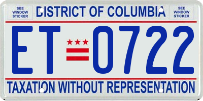 DC license plate ET0722