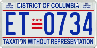 DC license plate ET0734